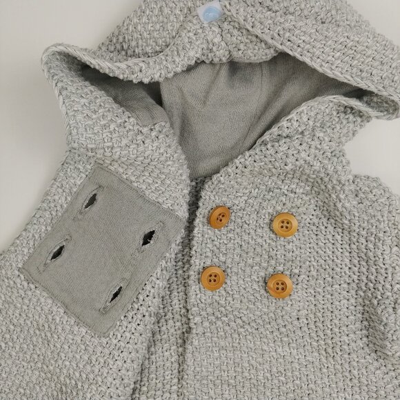 Beba Bean Heather Gray Knit Double-Breasted Hooded Jacket Size 6-12 Months - Picture 9 of 12